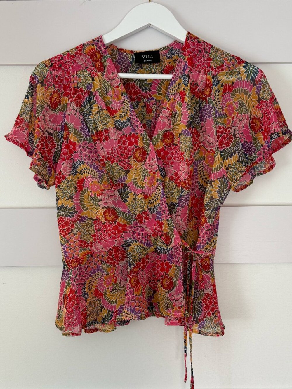 Chiffon Floral Peplum Vici Shirt, Medium